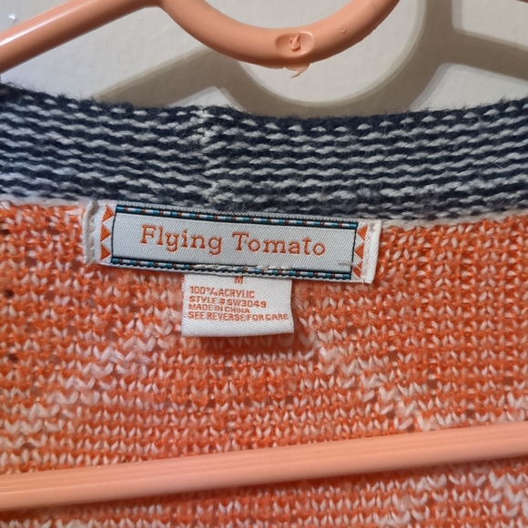 Flying Tomato Orange and White Knit Cardigan - Picture 1 of 4